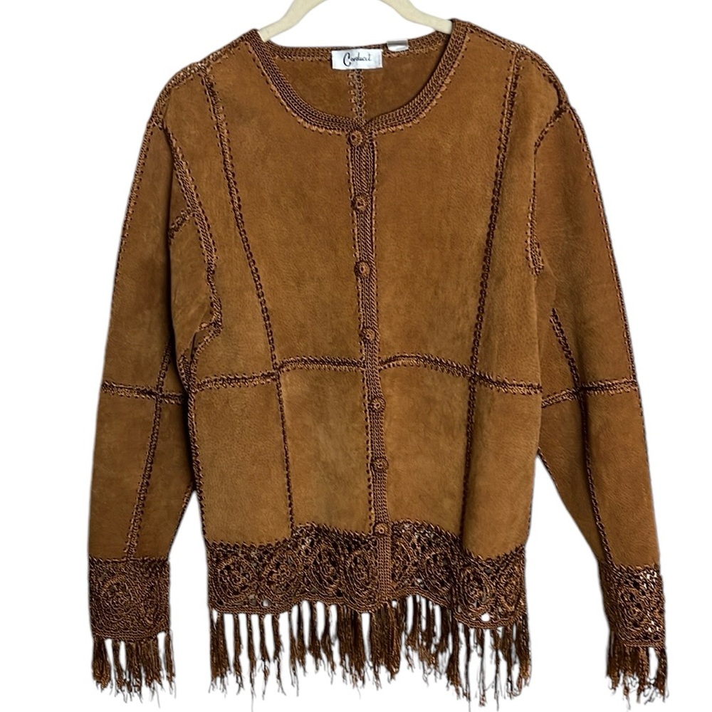 Carducci Boho Suede Crochet Fringe Jacket Sz M